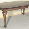 Antique English 6Ft Solid Mahogany Queen Anne Leg Table W/ Leaf & Crank
