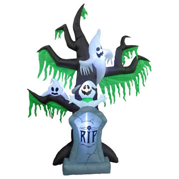 Halloween Inflatable Grave Scene With Ghost and Tree, 9'