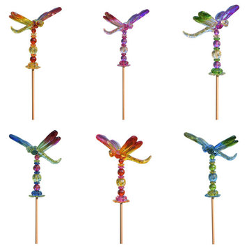 Set of 6 Acrylic Dragonfly Pot Stakes