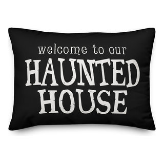 Welcome Haunted House Halloween Throw Pillow, 14x20