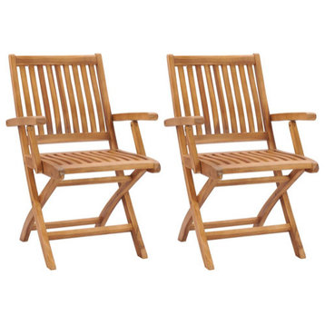vidaXL 2x Solid Teak Wood Folding Patio Chair Outdoor Garden Lounge Seating