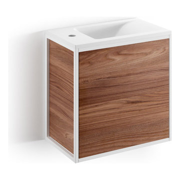 Wall Mounted Single Sink Bathroom Vanity Walnut/ Black