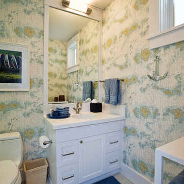 Nautical Bathroom with Themed Wallpaper