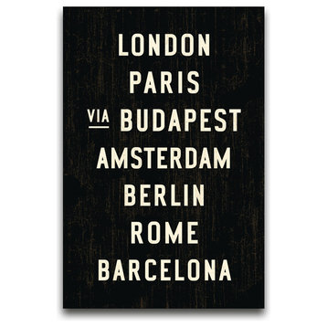Cities of Europe Subway Sign, Stretched Canvas Art, 24"x36"