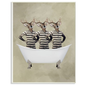 Three Deer Men In A Bathtub, Wall Plaque, 10"x15"