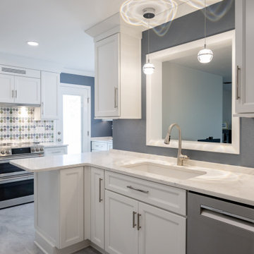 Custom White Kitchen with Calacatta Azulean Quartz Countertops
