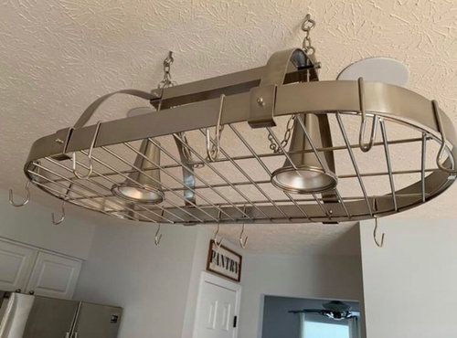 Lighted Pot Rack Over A Dining Table, Hanging Pot Rack With Light Fixture