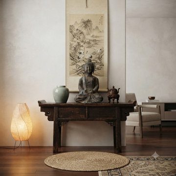 18.5" Gray Brown Distressed Marks Stone Sitting Buddha Statue ws5081