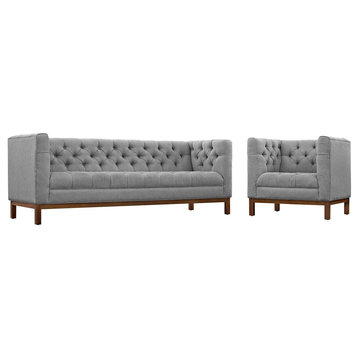 Modern Contemporary Urban Living Sofa 2-Piece Set, Gray, Fabric