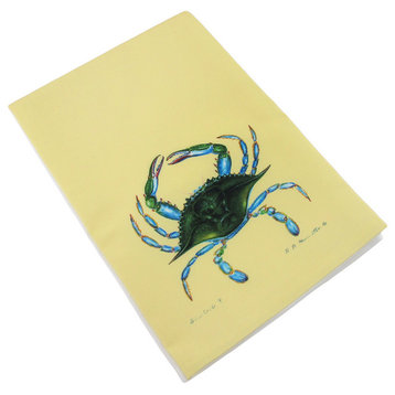 Betsy Drake Blue Crab Yellow Kitchen Towel 19 Inch X 19 Inch