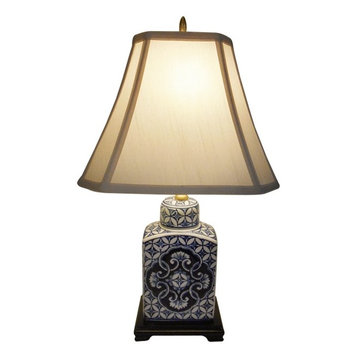 22" Blue and White Porcelain Tea Jar Table Lamp