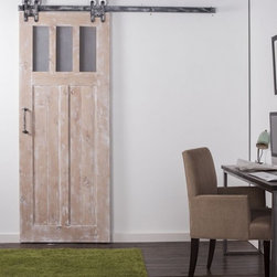 Vertical Slat Craftsman Barn Door w/ Glass Windows - Brackets