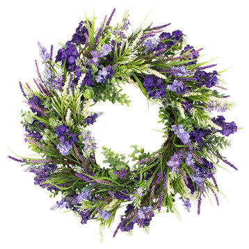 Lavender and Foliage Artificial Spring Wreath 24"