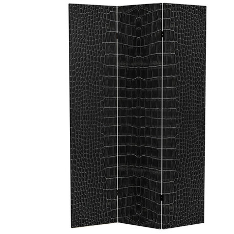 6' Tall Double Sided Black Crocodile Print Canvas Room Divider