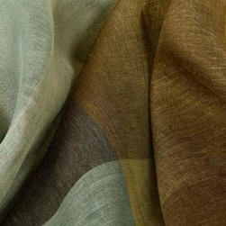 Linen Sheer Plaid Drapery in Ocean - Drapery Fabric