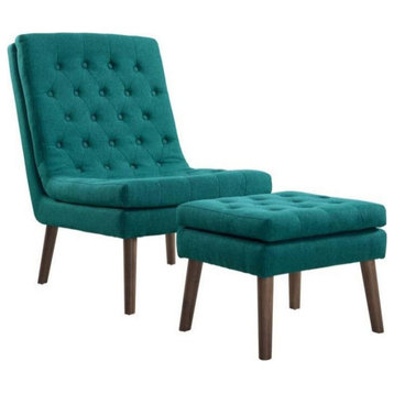 Reginald Upholstered Lounge Chair and Ottoman, Teal