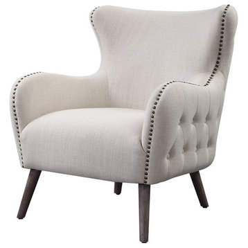 Bowery Hill Contemporary Tufted Accent Chair in Cream and Oak