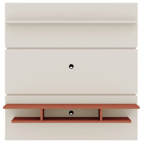 Tribeca 63 Floating Entertainment Center, Off White and Terra Orange Pink