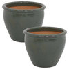 Sunnydaze Set of 2 Chalet High-Fired Glazed Ceramic Planter, Gray, 12"