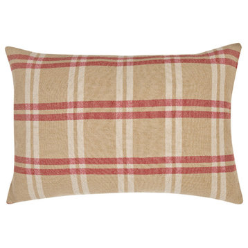 16" X 24" Brown and Red Checkered Linen Blend Zippered Pillow