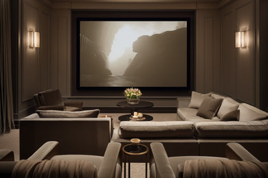 This is an example of a contemporary home theatre in Hertfordshire.
