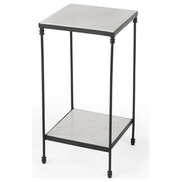 Larkin Outdoor Marble and Iron Side Table