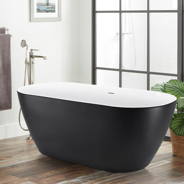 59 In Acrylic Freestanding Bathtub, Contemporary Soaking Tub, Black