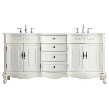 Elegant 72" Double Bathroom Vanity in Antique White