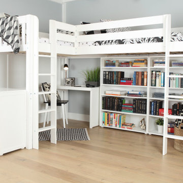Twin L shape High Loft Bed with Ladder and Study