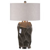 Faceted Gray Ceramic Table Lamp, Abstract Organic Shape