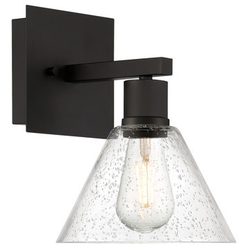 Port Nine Martini LED Wall Sconce, Matte Black, Seeded Glass, Replaceable LED