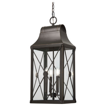 De Luz Four Light Outdoor Chain Hung, Oil Rubbed Bronze With Gold High