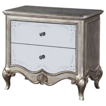 Mirrored Nightstand Cabriole Legs & Full Extension Drawers, Antique Champagne