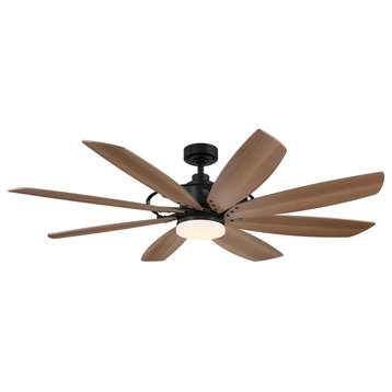 60 in .Black  LED Ceiling Fan With 8-Blades, DC Reversible Motor, 6-Speeds