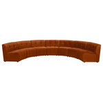 Meridian Furniture - Limitless Velvet Upholstered 7-Piece Modular Sectional, Cognac - Invest in your home's comfort with this Limitless 7 Piece Sectional. This modular unit offers tons of flexibility in the number of ways that you can put each piece in the Limitless collection together to get the ideal customized look. Upholstered in cognac velvet, this beautiful piece is soft and cool to the touch, so you can feel comfortable from every angle. Button and channel tufting add to this unit's upscale look and contemporary charm.