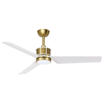 52" 3-Blade Reversible LED Ceiling Fan, Remote Control and Light Kit, White/Gold