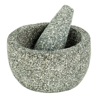 Traditional Basalt Mortar and Pestle from Mexico, 'Taste of Tradition