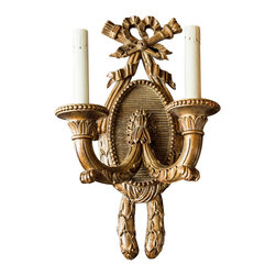 Pair of Antique French Hand Carved Wooden Sconces - Wall Sconces