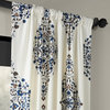 Kerala Blue Printed Cotton Twill Curtain, 50"x96"