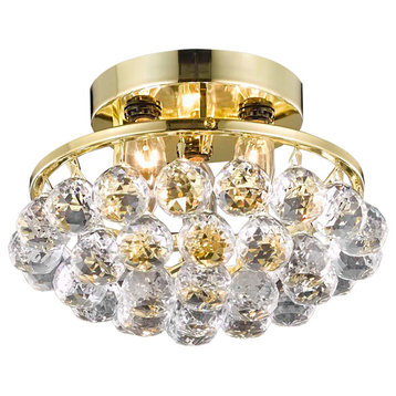 4 and 6 Corner Design 3 Light 10" Gold Flush Mount With Clear European Crystals