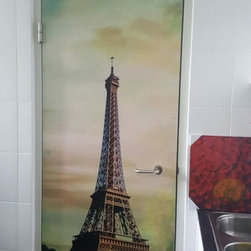 Door Decal Art Installation "Paris Eiffel Tower" on Bomb Shelter Door - Wall Stickers