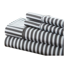 Home Collection Premium 4-Piece Ribbon Printed Bed Sheet Set, Queen, Gray