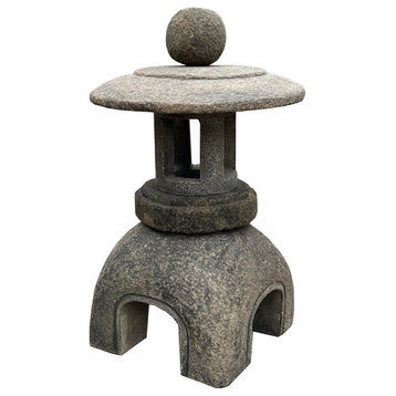 Chinese Gray Brown Round Stone Lamp Zen Garden Lantern Hws3076