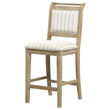 Linon Kendall 26" Counter Stool Padded Back & Seat in Greywash Finished Wood