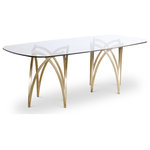 Meridian Furniture - Madelyn Dining Table, Brushed Brass Finish - Gather the gang and seat them in elegance around the spacious confines of this Madelyn dining table. This table offers oodles of elbow room for diners to get comfortable over meals large and small. The thick-cut glass top offers a sophisticated take that elevates dining to the next level while a brushed brass finish on the iron metal frame ensures an affluent look that diners can really appreciate. Pair the table with the matching chair from the same collection for a cohesive finish.