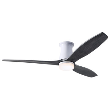 Arbor Flush Fan Gloss White, 54" Ebony Blades With LED, Wall/Remote Control