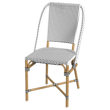 Tobias Outdoor Rattan and Metal Bistro Dining Chair, Black and White