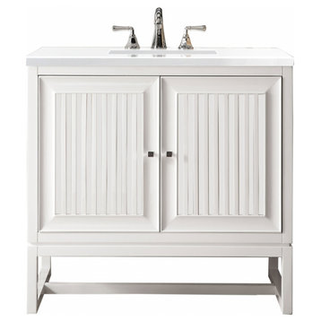36 Inch White Floating or Freestanding Single Sink Bathroom Vanity White Quartz