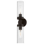 Livex Lighting - Ludlow 2 Light Bronze ADA Vanity Sconce - Add a dash of character and radiance to your home with this wall sconce. This two-light fixture from the Ludlow Collection features a bronze finish with a clear glass. The clean lines of the back plate complement the cylindrical glass shades creating a minimal, sleek, urban look that works well in most decors. This fixture adds upscale charm and contemporary aesthetics to your home.