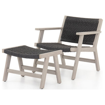 Delano Grey Teak Outdoor Rope Chair + Ottoman